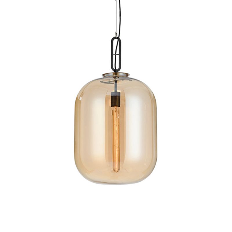Modernista 1 lámpara colgante de luz con sombra de vidrio ámbar/humo gris iluminación colgante ovalada para dormitorio, 10 "/14" W