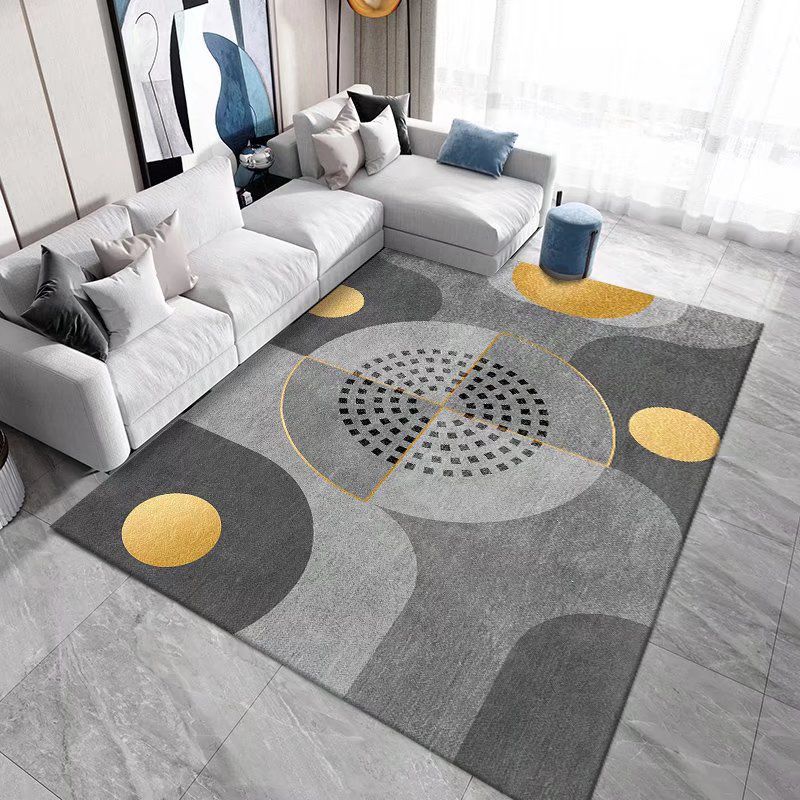 Black Modern Rug Polyester Geometric Patterns Rug Washable Rug for Living Room