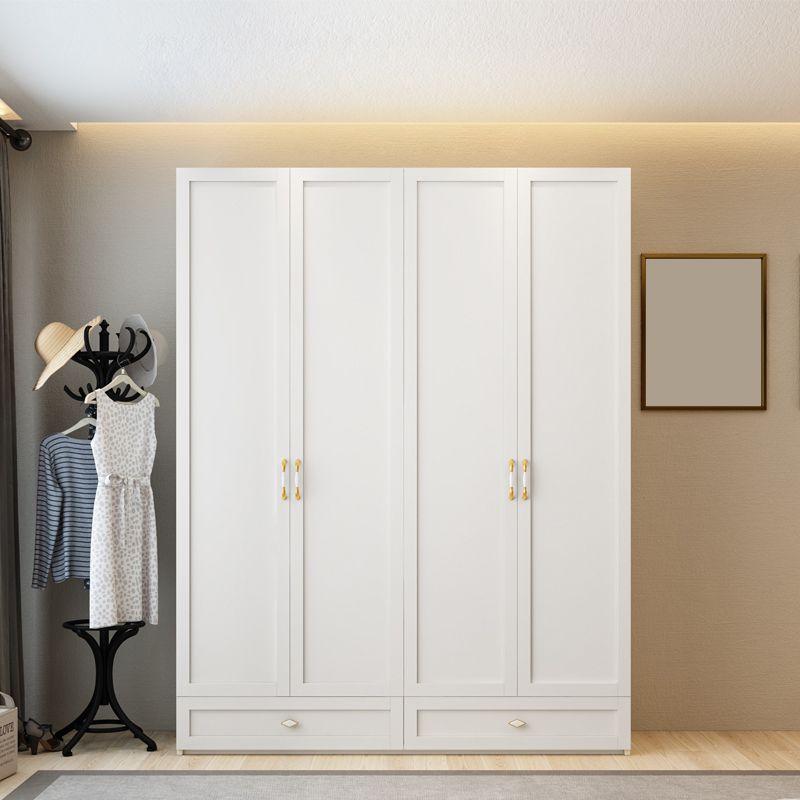 White Wardrobe Closet Engineered Wood Wardrobe Armoire with Drawer