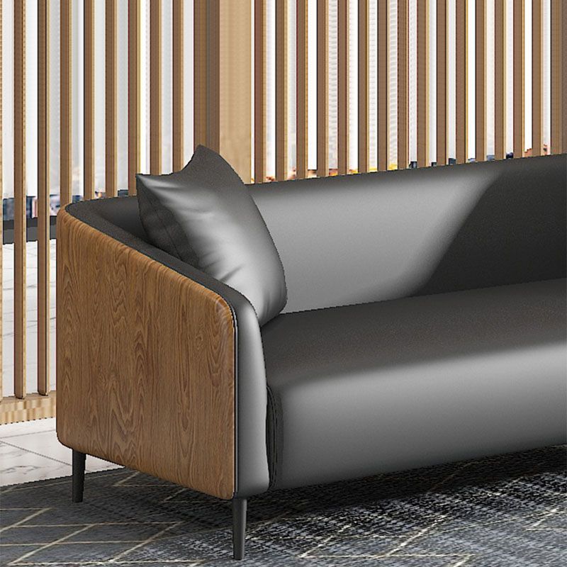 Modern Faux Leather Sofa Tuxedo Arm Tight Back Sofa in Grey/black