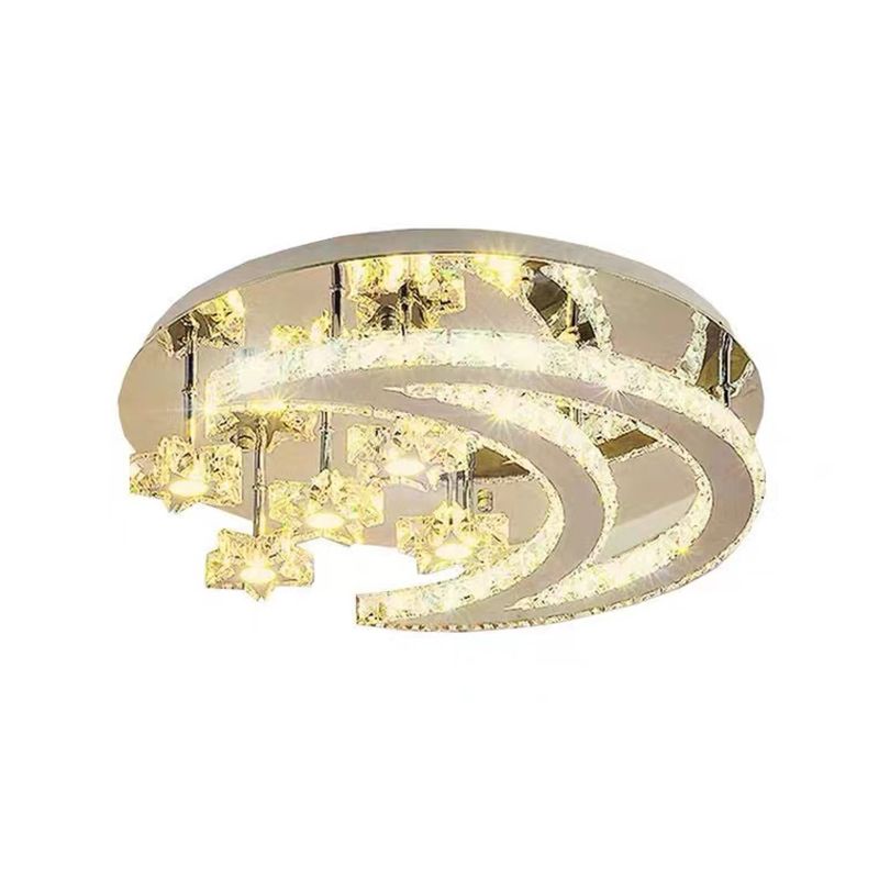 Ringed Shape Semi Flush Mount Modern Style Crystal Flush Ceiling Light in Silver