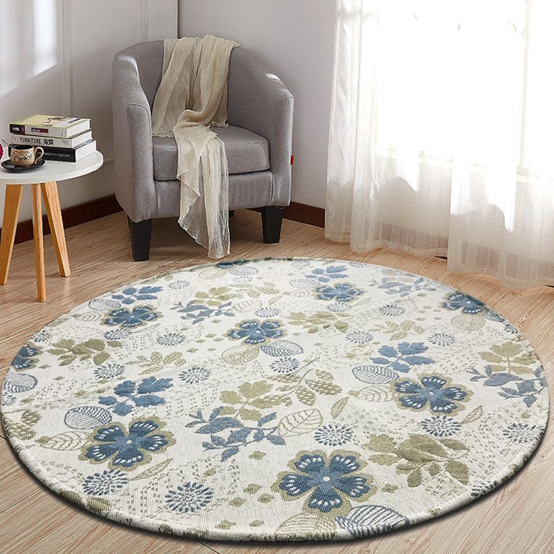 Multi-Colored Country Rug Polyster Plant Print Area Carpet Anti-Slip Backing Pet Friendly Indoor Rug for Bedroom