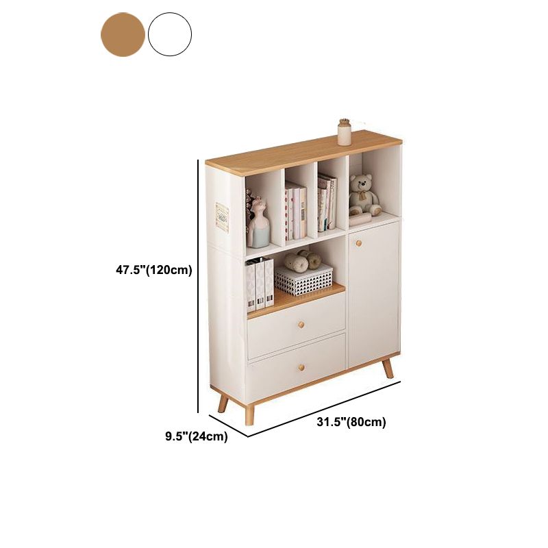 Modern Matte Finish Bookshelf Wooden Standard Bookcase with Drawer Storage