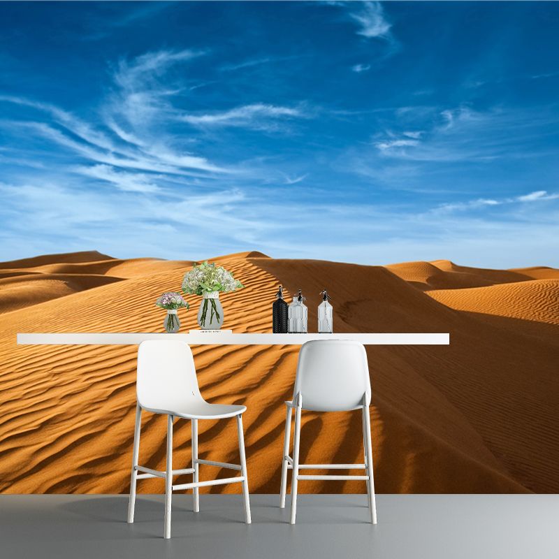 Non-Woven Washable Mural Modernist Sky and Sand Dunes Landscape Wall Art in Yellow