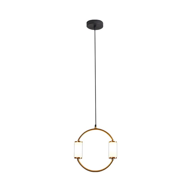 Luz colgante colgante LED de estilo simple con tono de lámina de sombra de cilindro de vidrio blanco