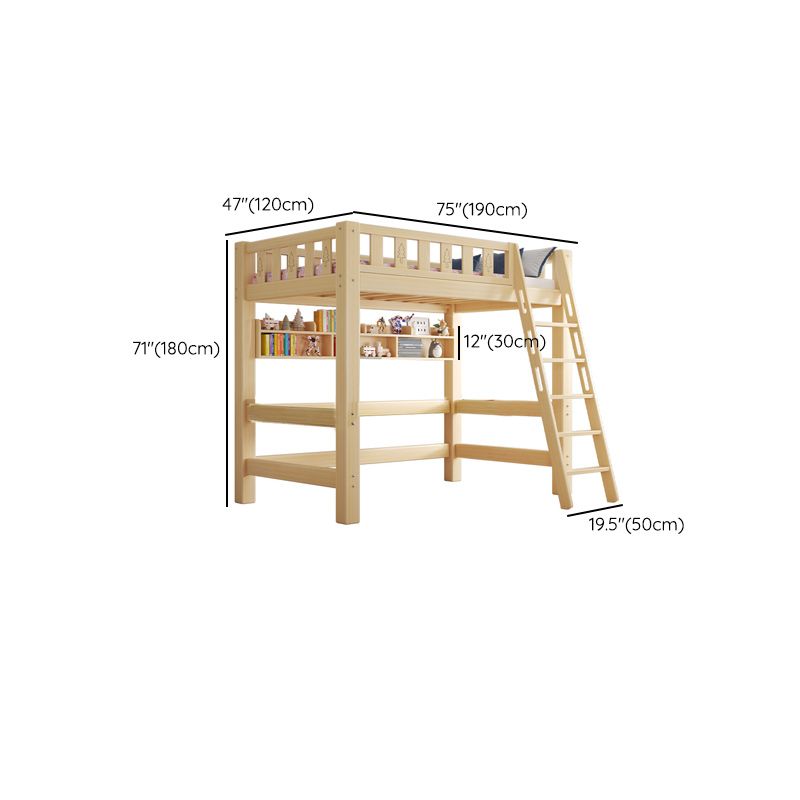 Contemporary Loft Bed Natural Solid Wood Kids Bed with Guardrail