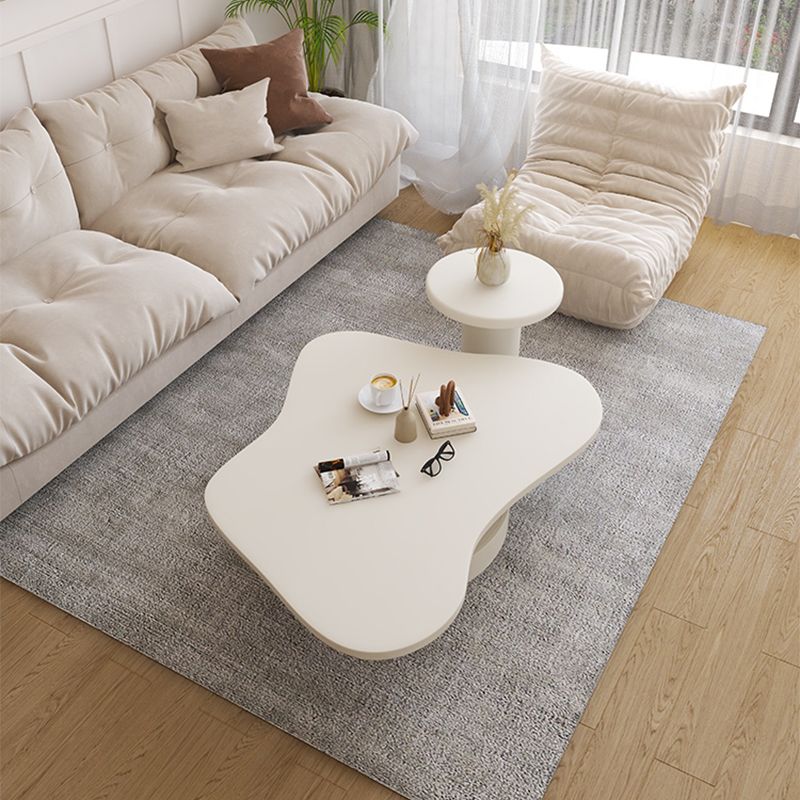 13"H Contemporary Coffee Table White Coffee Cocktail Table with Drawer