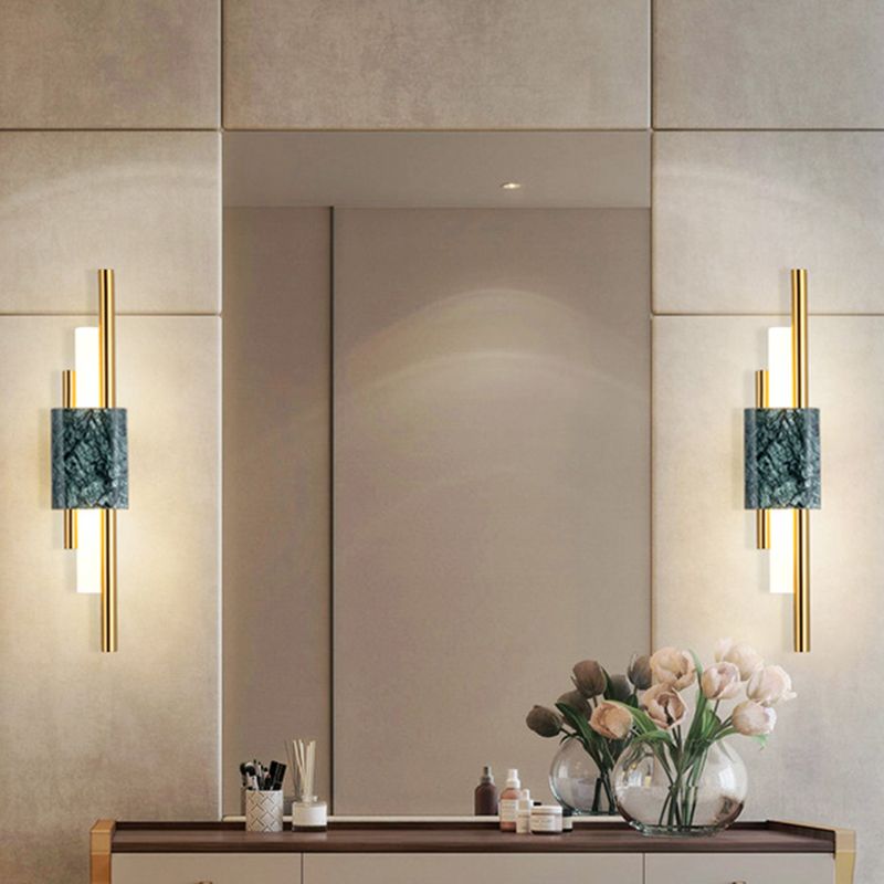 Stick Wall Sconce Light Simplistic Acrylic Green LED Wall Mount Light with Marble Decor