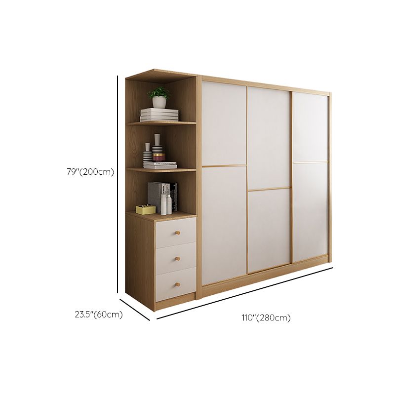 Contemporary Wooden Wardrobe Modern Cloth Rod Included Wardrobe Closet for Bedroom