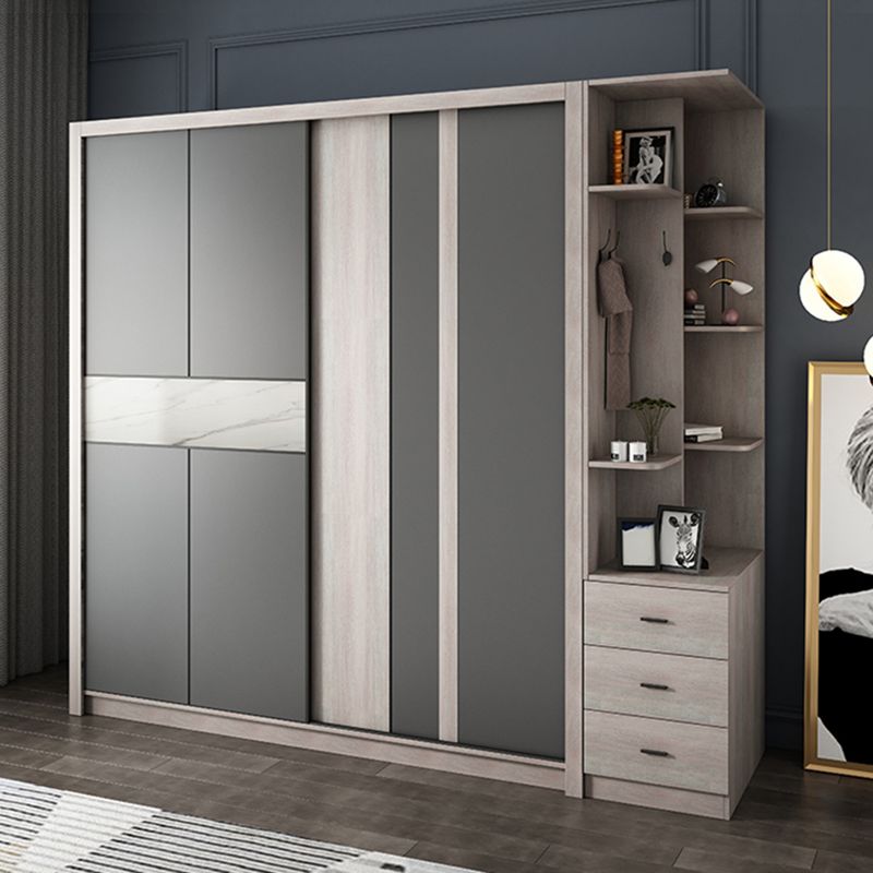 Grey Sliding Wardrobe Cabinet Contemporary Wardrobe Armoire for Bedroom