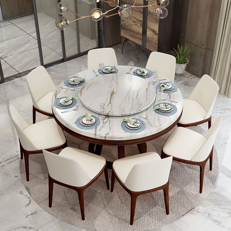 Stone and Solid Wood Dining Table with Pedestal Base Modern Dining Site Table
