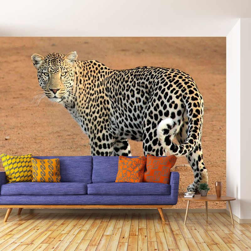 Customized Leopard Mural Stain Resistant Soft Color Wall Art for Bedroom