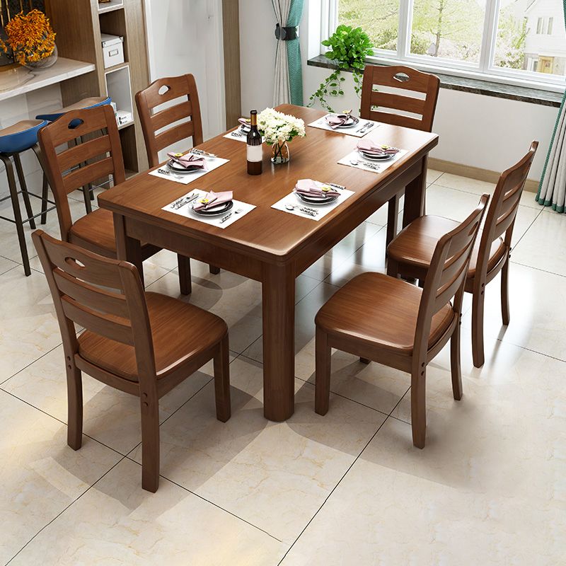 Modern Standard Height Furniture 7 Pcs Solid Wood Rectangle Dinette Table with Chair