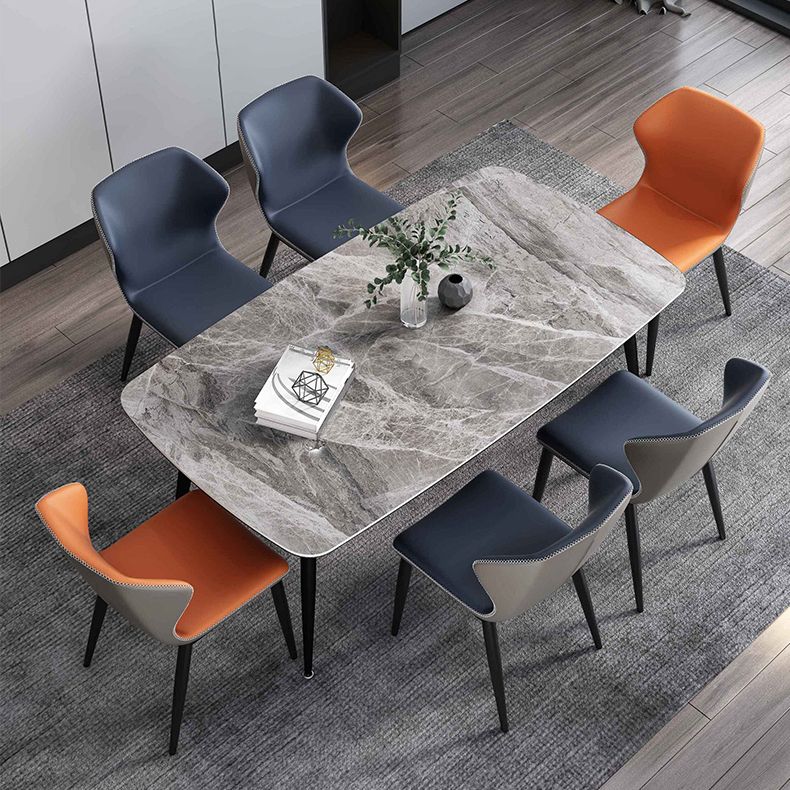 Sintered Stone Dining Table Simplicity Style 4 Legs Carbon Steel Base Rectangle Table for Home