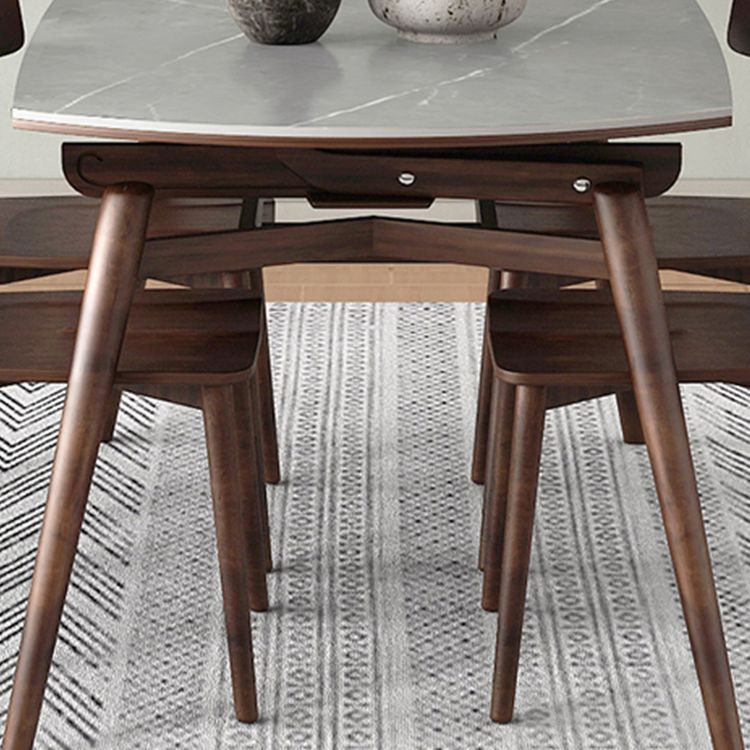 Gray Stone Dinette Table with Wooden Legs Modern Foldable Dining Table