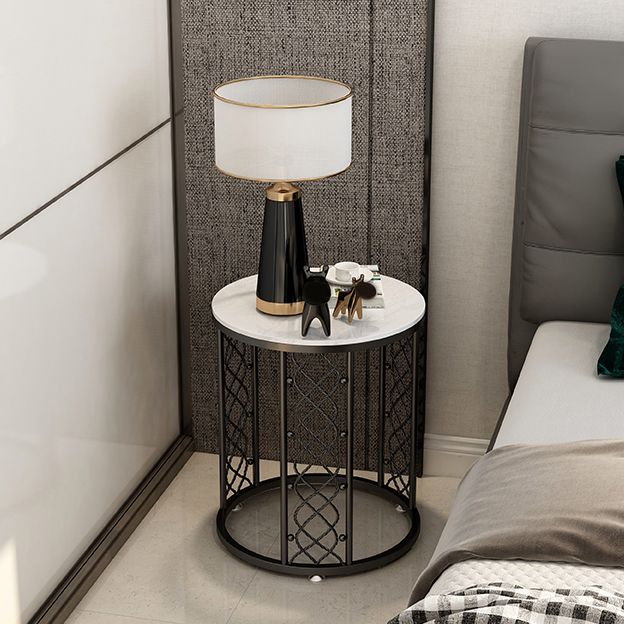 21.6" Tall Modern Round Slate Top Side Table Iron Frame End Table with Shelf