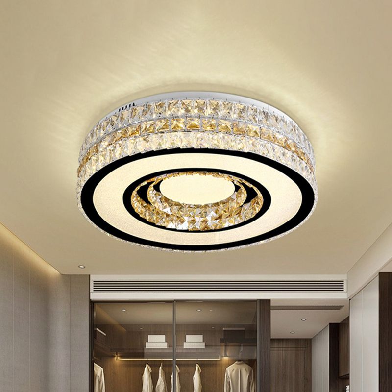 Inserted Crystal Nickel Flushount Drum LED Minimalist Close to Ceiling Lamp for Bedroom