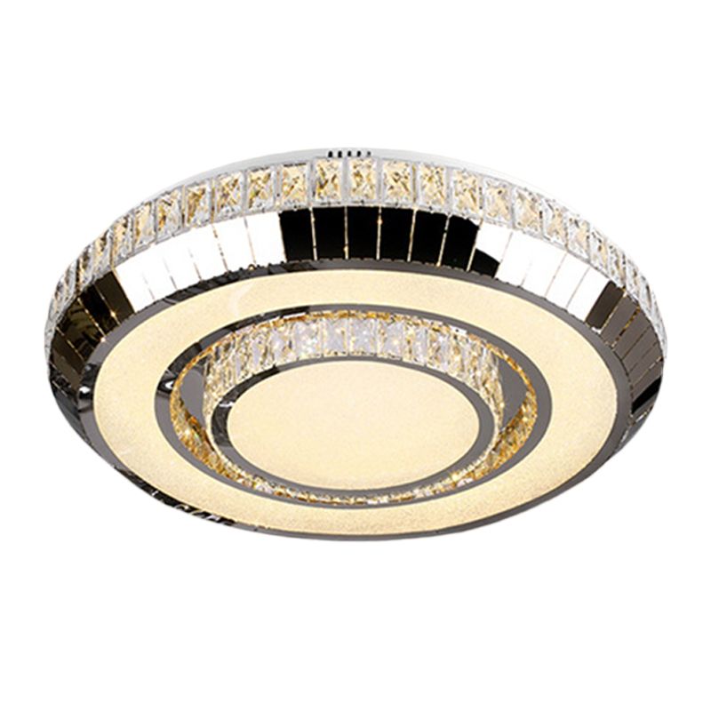 Stainless Steel LED Flush Mount Ceiling Light Simple Beveled Glass Crystal Round Lighting Fixture