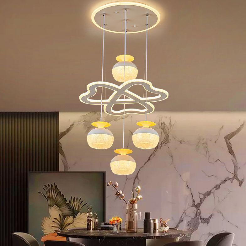 Modern 5-licht hanglamp Licht armatuur Wit wijnglas en klaver multi-plafondlicht met acrylschaduw