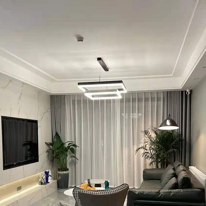 Modern Chandeliers For Dining Room Multiple Squares Pendant Lighting Fixtures in Black Finish