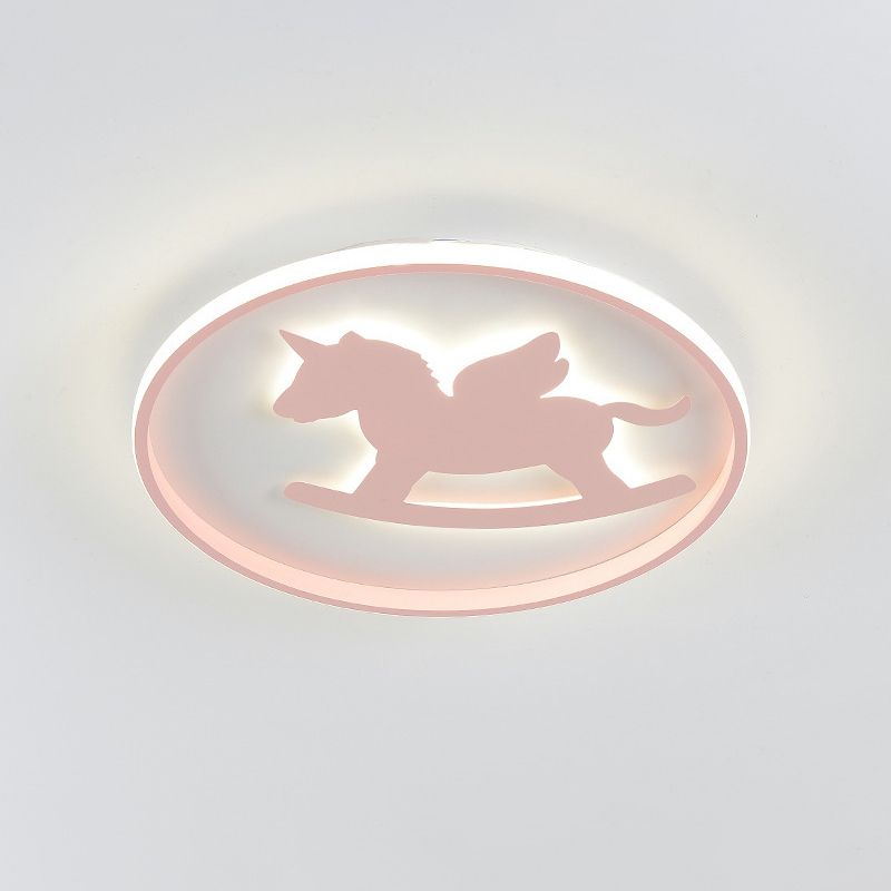 Cartoon LED Flush Mount Lighting Pink/Blue Dinosaur/Carousel Super Thin Ceiling Fixture with Acrylic Shade