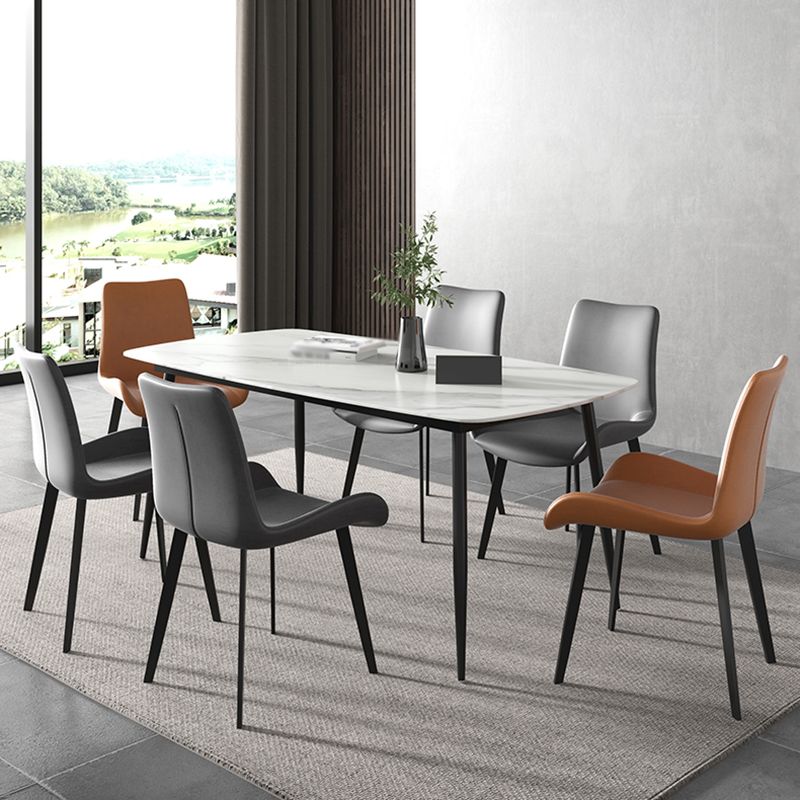Rectangle Industrial Dining Room Table Sintered Stone Table with 4 Black Metal Legs