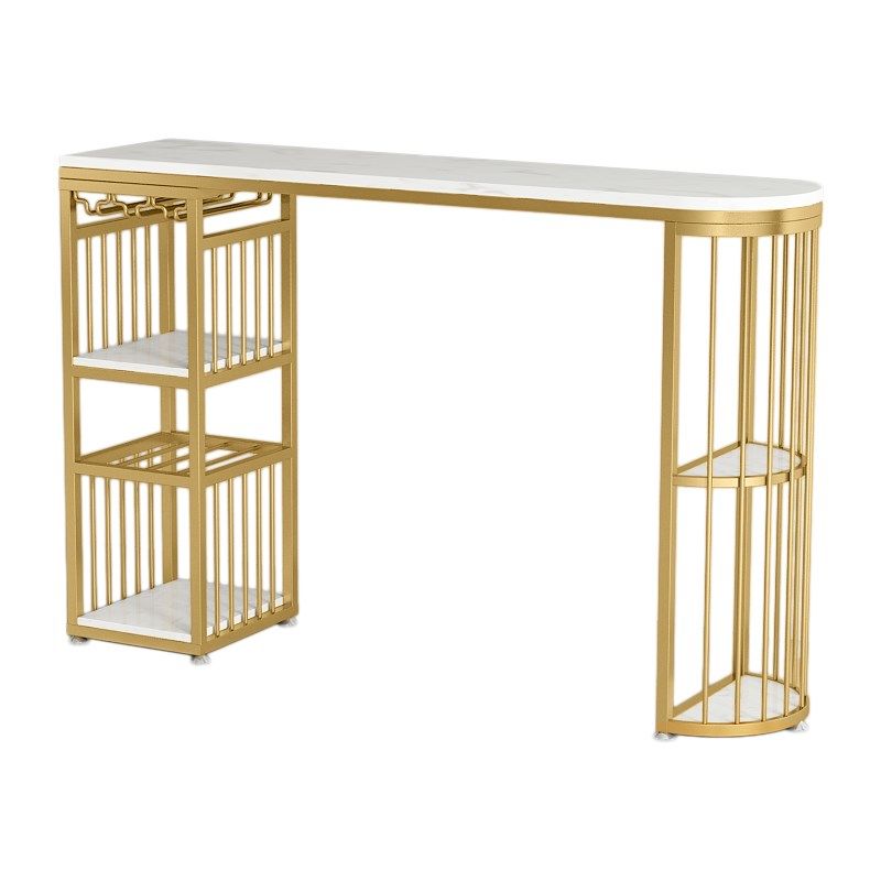Glam White Marble Bar Table with Specialty Table Top Double Pedestal Table - 42" H