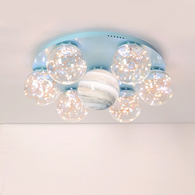 Round Shade Multi-Lights Glass Flush Mount Modern Style Flush Mount Ceiling Lighting Fixture