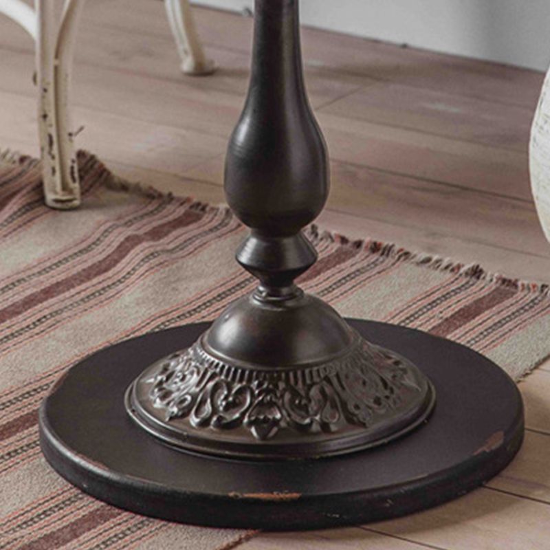 French Country Solid Wood Round Metal Pedestal Single Coffee Table