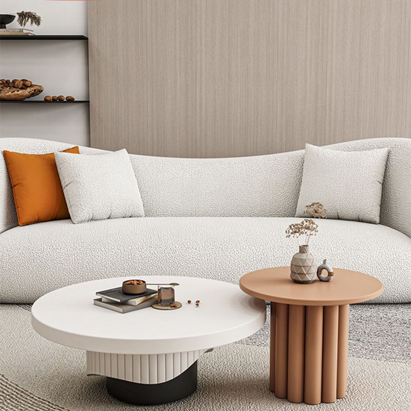 Modern Coffee Table Wooden Round Nesting Coffee Table Set with Pedestal Legs