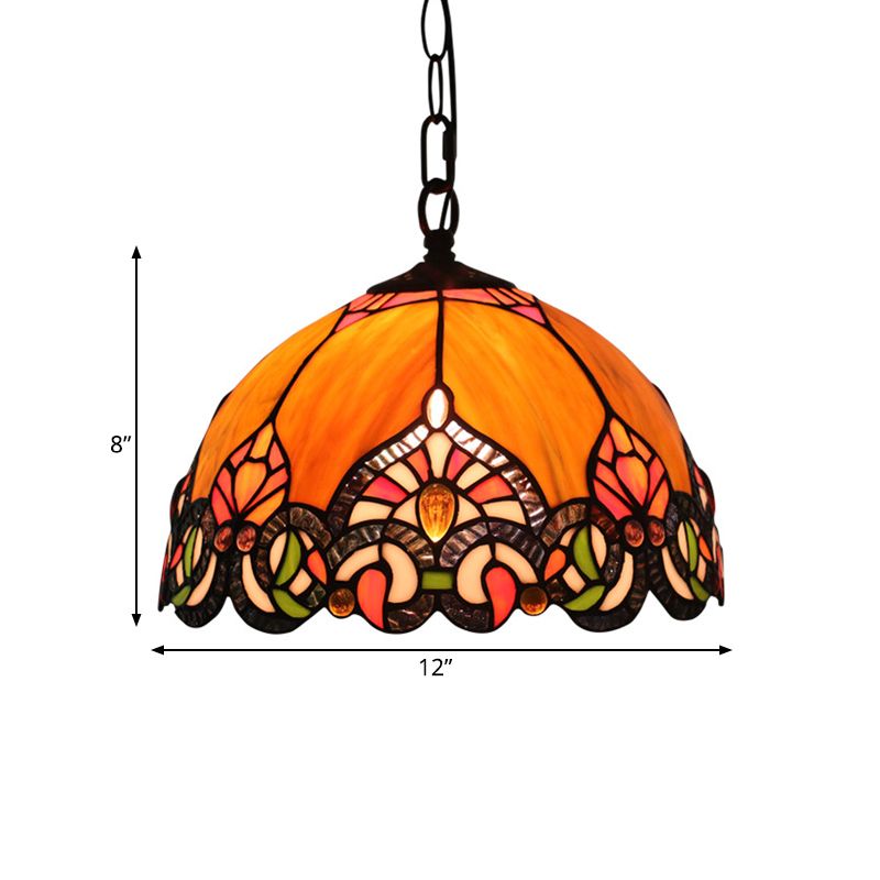 Victorian Domed Ceiling Pendant 1 Light Orange Cut Glass Hanging Light Kit for Living Room