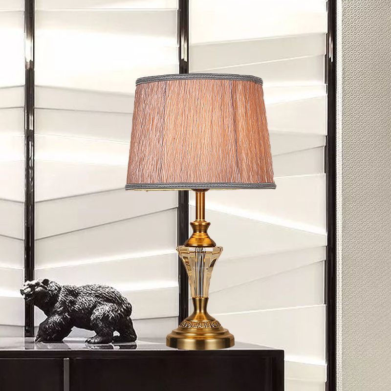 Lampada da comodino contemporanea a 1 lampadina Lampada da lettura a botte dorata con paralume in tessuto