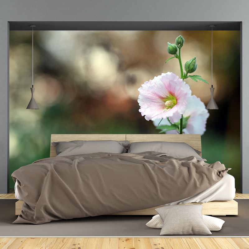 Customized Hollyhock Mural Wall Covering Eco-friendly Wallpaper for Bedroom