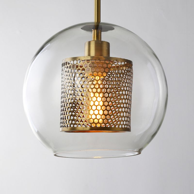Brass 1 Light Hanging Pendant Light Modern Minimalist Clear Glass Dining Table Hanging Lamp