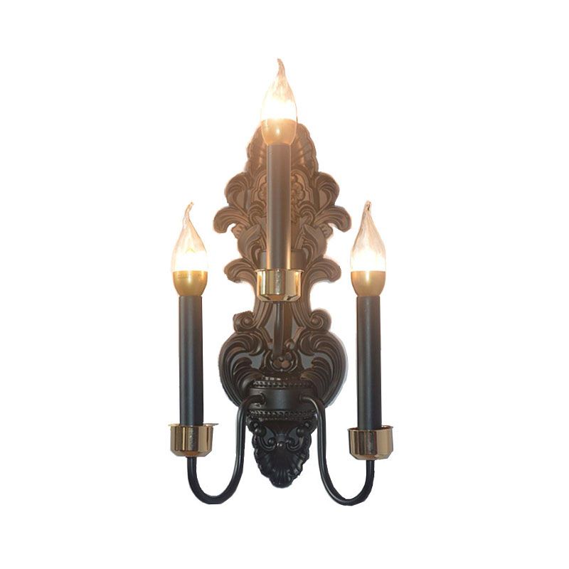 3 Bulbs Metal Wall Mount Lighting Rural Black Candle Living Room Flush Wall Sconce