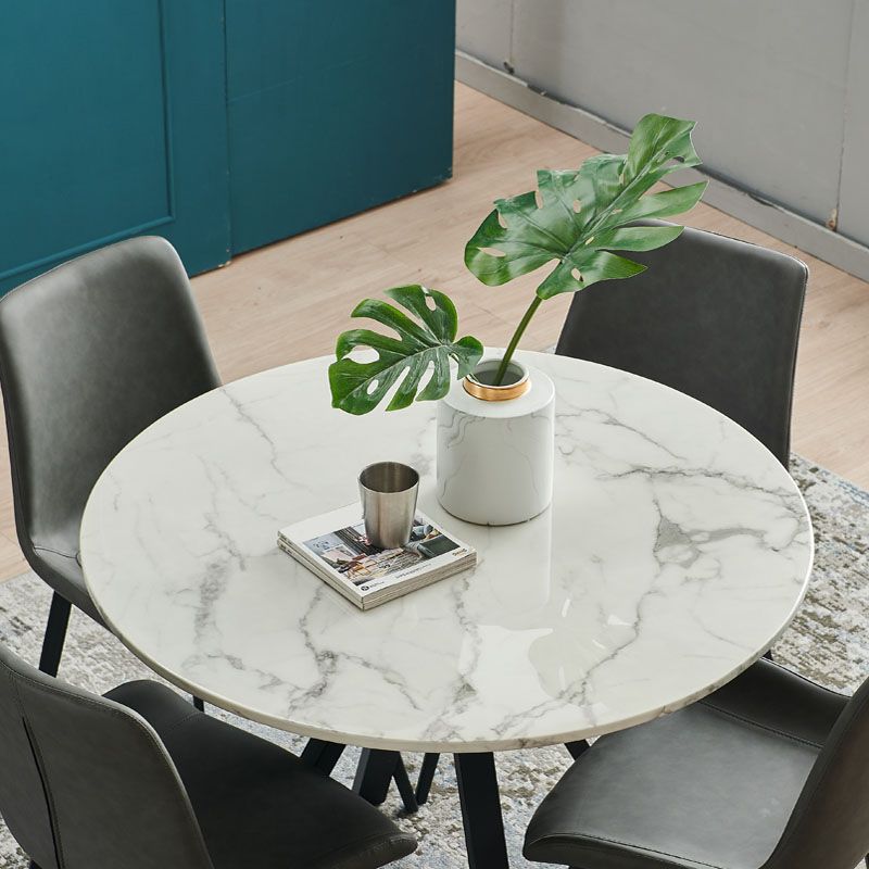 Mesa de comedor blanca de mármol redonda Simplicidad de 4 patas para comedor para comedor