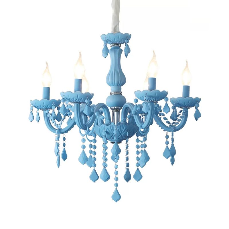 Macaron Élégant Suspension Lumière avec Crystal Deco Candle 6 LIGNES CHANDELIER METAL POUR TEDO