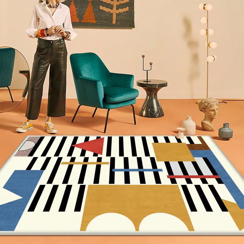 Beige Modern Rug Polyester Circle Pattern Rug Washable Rug for Home Decor