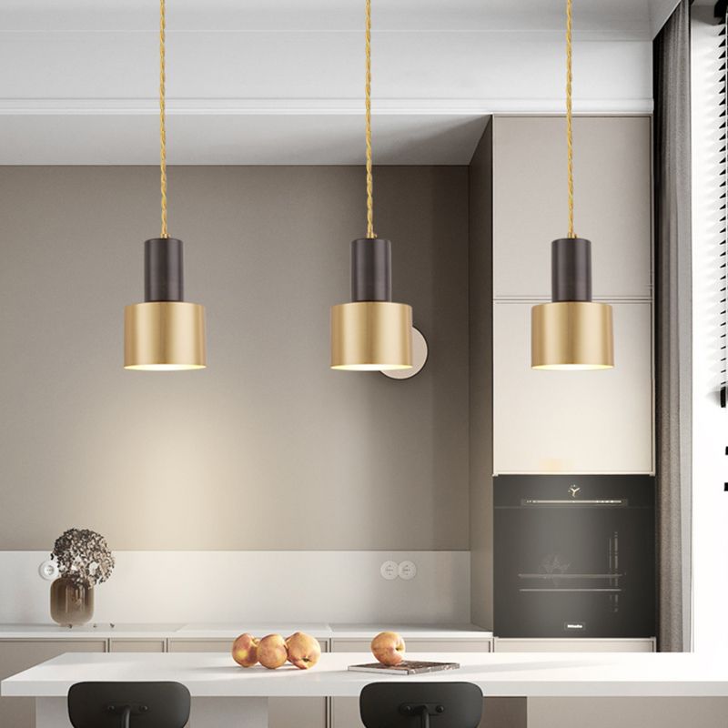Modern Creative Single Hanging Lamp Copper Cylindrical Pendant Light for Interior Spaces