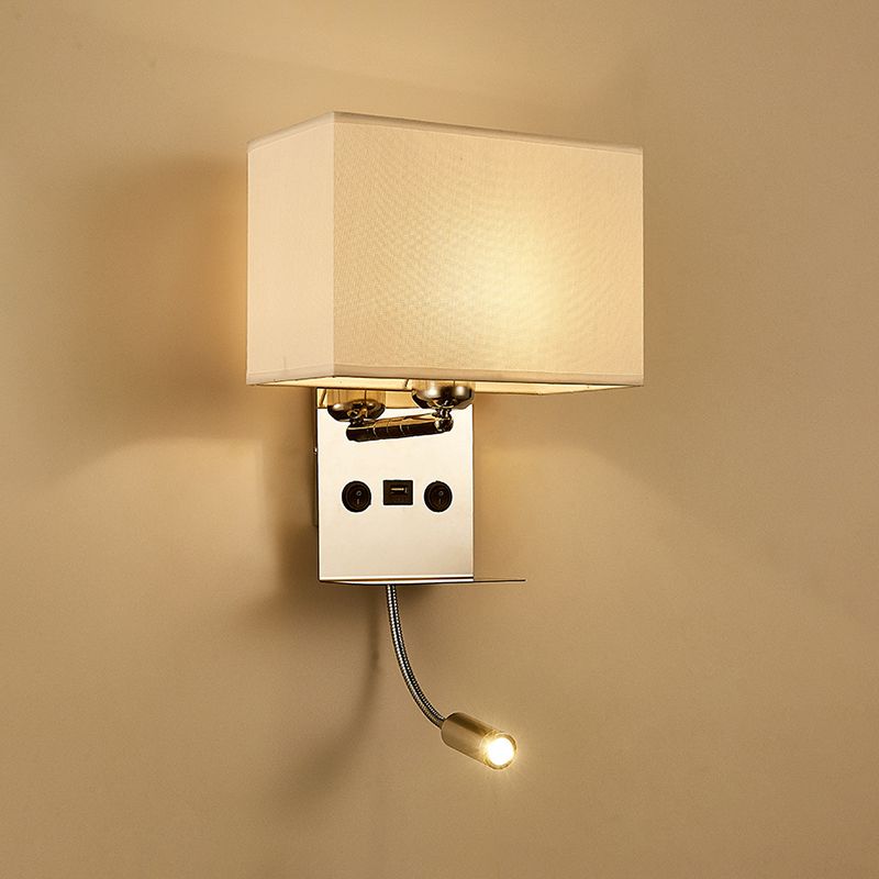 Modern Wall Sconce Metal Rectangle Shape Wall Light with Fabric Shade for Study