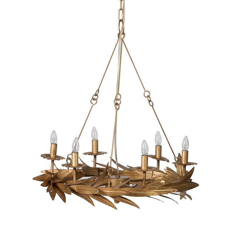 Gold 6 Lights Ceiling Pendant Light Vintage Metal Candle Chandelier Lamp with Garland Design