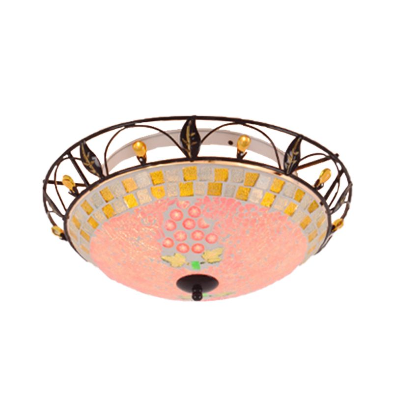 2 Lights Ceiling Light Classic Bowl Frosted Glass Flush Mount Lighting in Pink/Purple for Living Room