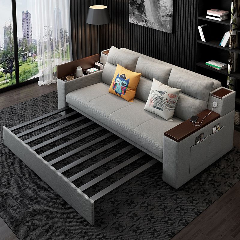 Contemporary Futon Sleeper Sofa Square Arms Futon and Mattress with Storage