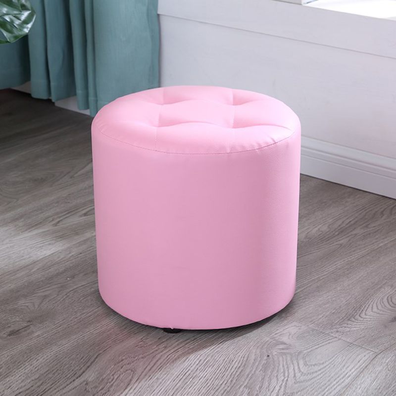 Modern Cylinder Shape Boucle Pouf Plain PU Leather Tufted Ottoman Footrest
