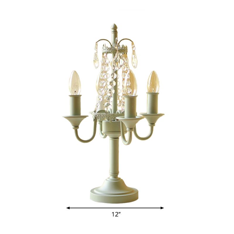 Lampada da tavolo a candela per soggiorno con lampada da tavolo in stile tradizionale in metallo con perline di cristallo trasparente