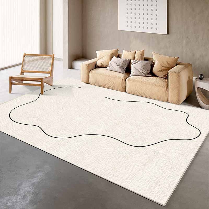 Beige Minimalist Carpet Polyester Line Carpet Washable Area Carpet for Living Room