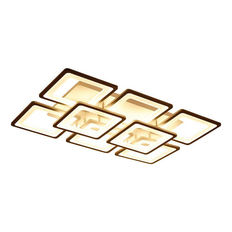 Nordic Rectangular Semi Flush Light Acrylic Living Room LED Flush Mount Lighting Fixture in White