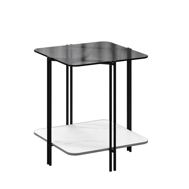 Modernistic Glass Top Square End Table 23.7" Tall Side Table with Shelf