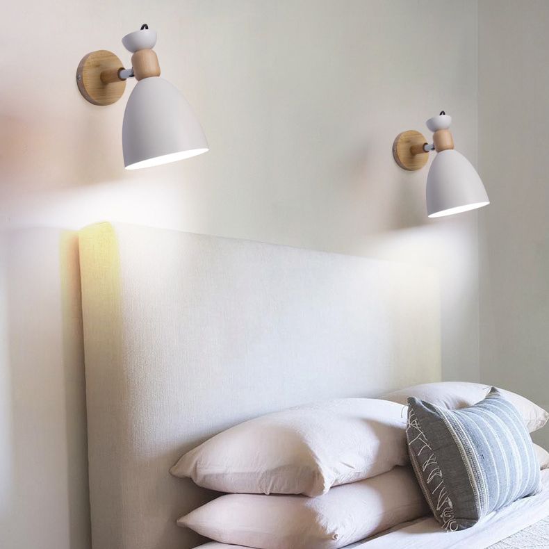 Wrought Iron Macaron Wall Sconce in Modern Concise Style Wooden Dome Wall Lamp for Interior Spaces