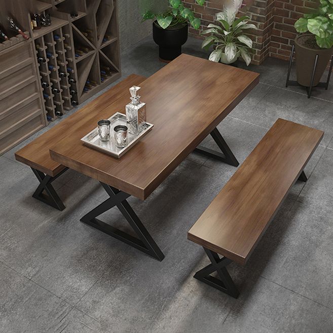 Industrial Solid Wood Dining Table Brown Rectangle Table with Sled Base for Dinning Room